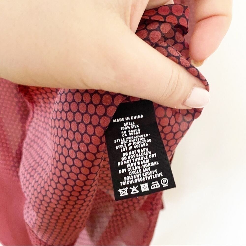 Theory Maroon Pattern Sheer Button Down Shirt Silk - image 2